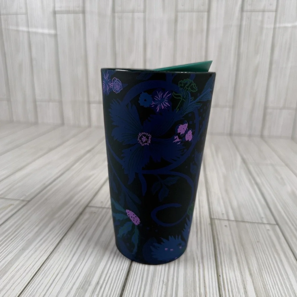 Starbucks Blue Peacock Rising Floral Ceramic  Coffee‎ Travel Tumbler 12oz